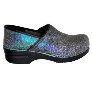 Dansko Professional Iridescent Blue Leather Clogs 41 Sparkle Mermaid Metallic